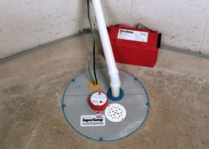 A sump pump system with a battery backup system installed in Mesa